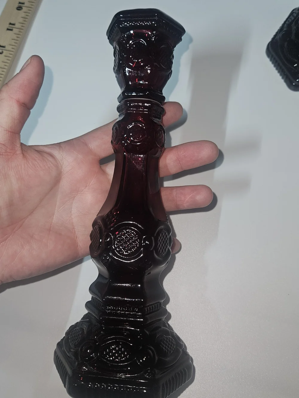 Avon Ruby Red Pressed Glass Candlestick Pair - Elegant Home Accent